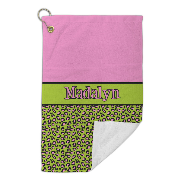 Pink & Lime Green Leopard Microfiber Golf Towels Small - FRONT FOLDED