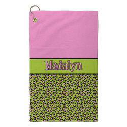 Pink & Lime Green Leopard Microfiber Golf Towel - Small (Personalized)