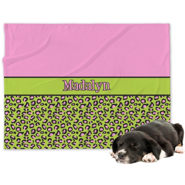 Custom Pink & Lime Green Leopard Dog Blanket - Large (Personalized)