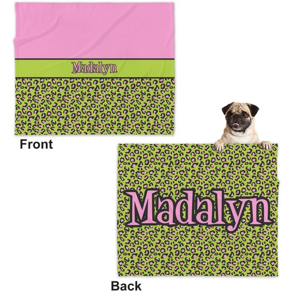 Pink & Lime Green Leopard Microfleece Dog Blanket - Large- Front & Back
