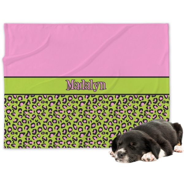 Custom Pink & Lime Green Leopard Dog Blanket - Regular (Personalized)