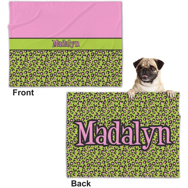 Pink & Lime Green Leopard Microfleece Dog Blanket - Regular - Front & Back