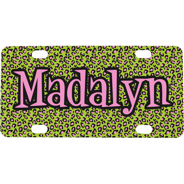 Custom Pink & Lime Green Leopard Mini/Bicycle License Plate (Personalized)