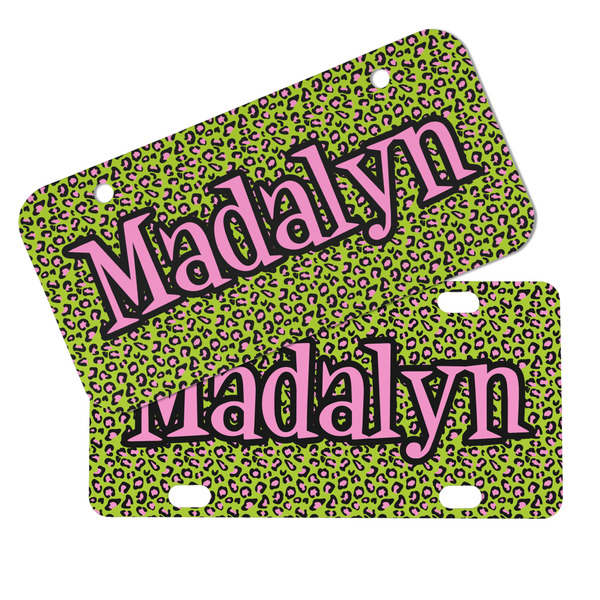 Pink & Lime Green Leopard Mini License Plates - MAIN (4 and 2 Holes)