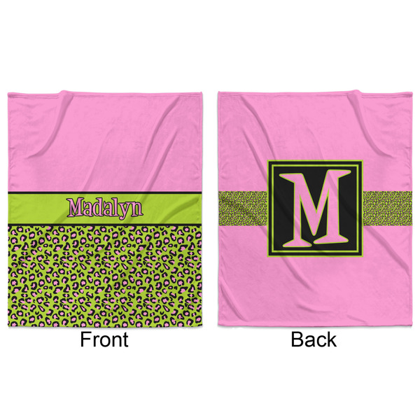 Pink & Lime Green Leopard Minky Blanket - 50"x60" - Double Sided - Front & Back