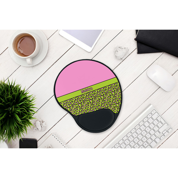 Pink & Lime Green Leopard Mouse Pad with Wrist Rest - LIFESYTLE 1