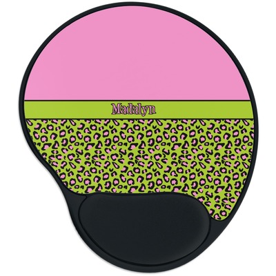 Pink & Lime Green Leopard Mouse Pad with Wrist Support