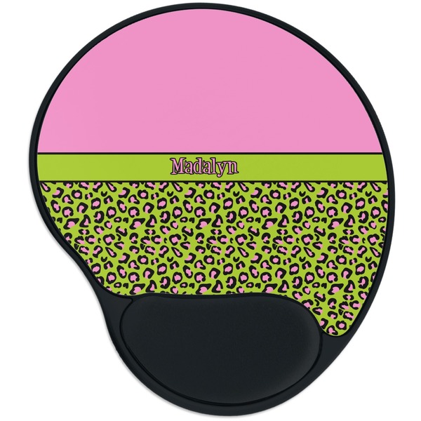 Custom Pink & Lime Green Leopard Mouse Pad with Wrist Support