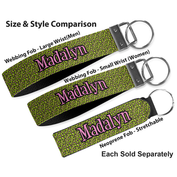 Pink & Lime Green Leopard Multiple Key Ring comparison sizes