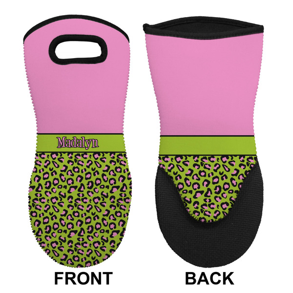 Pink & Lime Green Leopard Neoprene Oven Mitt (Front & Back)