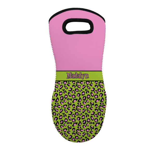 Custom Pink & Lime Green Leopard Neoprene Oven Mitt w/ Name or Text