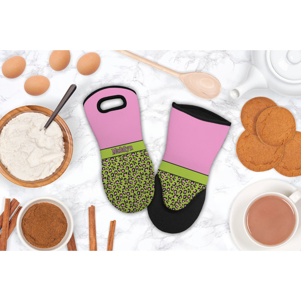 Pink & Lime Green Leopard Neoprene Oven Mitt - Lifestyle Image