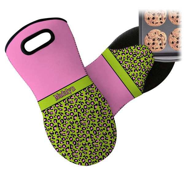 Pink & Lime Green Leopard Neoprene Oven Mitt