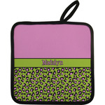 Pink & Lime Green Leopard Pot Holder w/ Name or Text