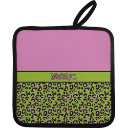 Pink & Lime Green Leopard Pot Holder w/ Name or Text