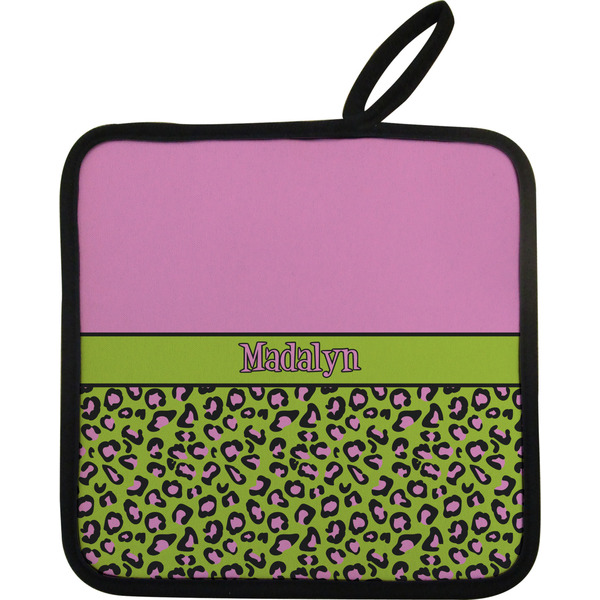 Custom Pink & Lime Green Leopard Pot Holder - Single w/ Name or Text