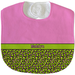 Pink & Lime Green Leopard Velour Baby Bib w/ Name or Text