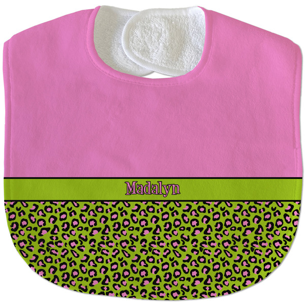 Pink & Lime Green Leopard New Baby Bib - Closed and Folded