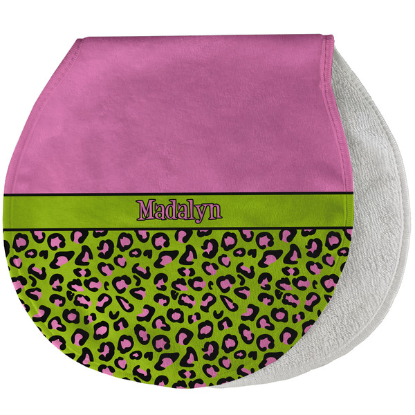 Pink & Lime Green Leopard New Baby Burp Folded