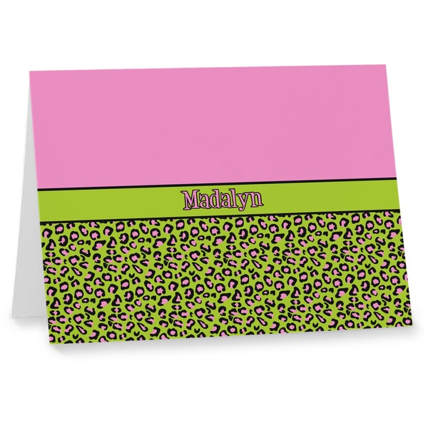 Custom Pink & Lime Green Leopard Note cards (Personalized)