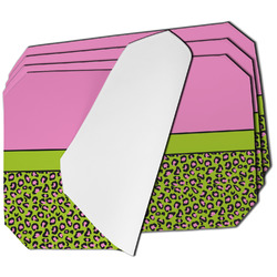 Pink & Lime Green Leopard Dining Table Mat - Octagon - Set of 4 (Single-Sided) w/ Name or Text