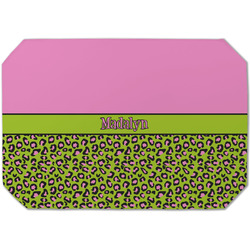 Pink & Lime Green Leopard Dining Table Mat - Octagon (Single-Sided) w/ Name or Text