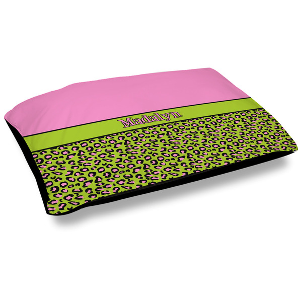 Custom Pink & Lime Green Leopard Outdoor Dog Bed - Large (Personalized)