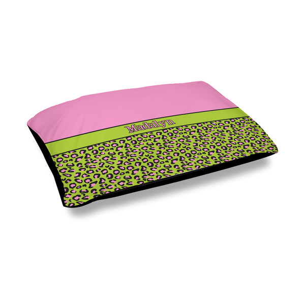 Custom Pink & Lime Green Leopard Outdoor Dog Bed - Medium (Personalized)