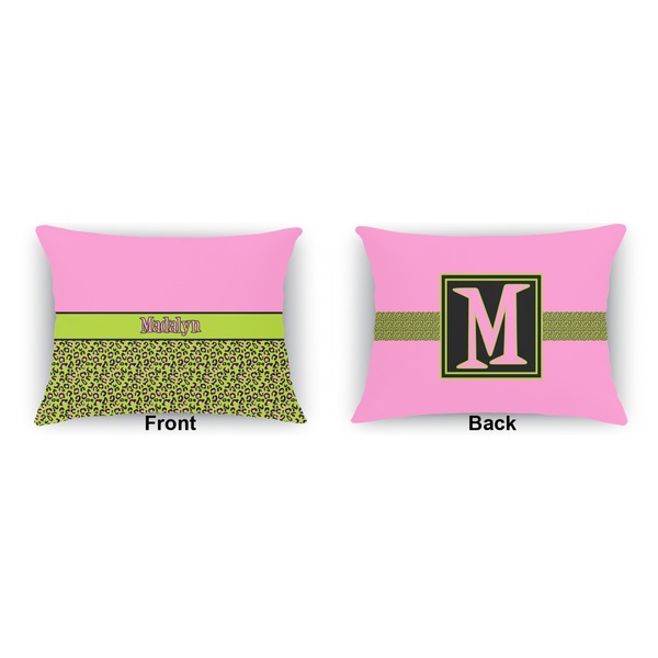 Pink & Lime Green Leopard  Outdoor Rectangular Throw Pillow (Front and Back)