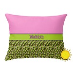 Pink & Lime Green Leopard Outdoor Throw Pillow (Rectangular) (Personalized)