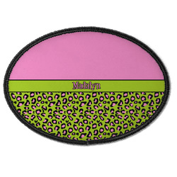 Pink & Lime Green Leopard Iron On Oval Patch w/ Name or Text