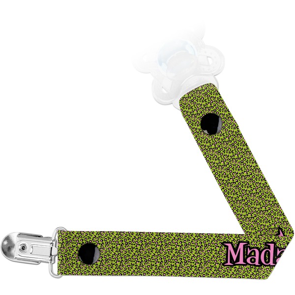 Custom Pink & Lime Green Leopard Pacifier Clip (Personalized)