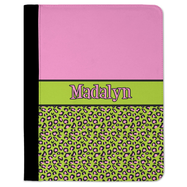 Custom Pink & Lime Green Leopard Padfolio Clipboard - Large (Personalized)