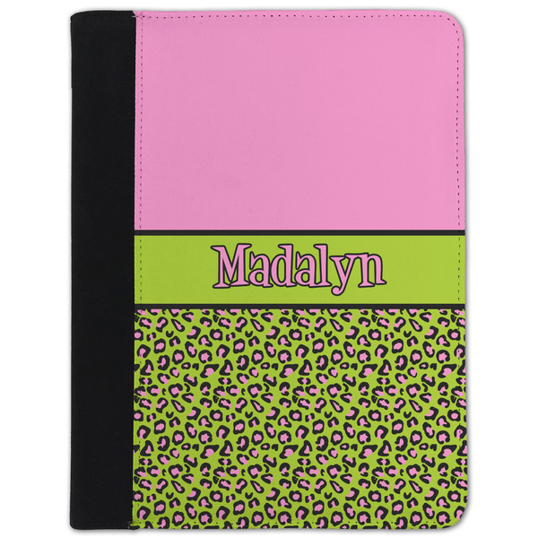 Custom Pink & Lime Green Leopard Padfolio Clipboard - Small (Personalized)