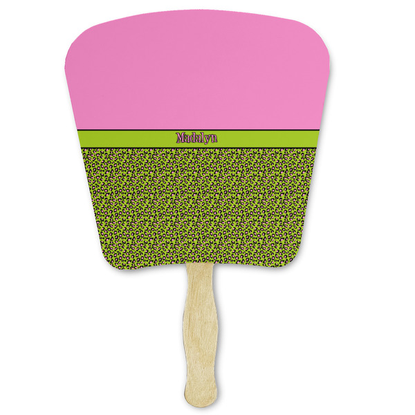 Custom Pink & Lime Green Leopard Paper Fan (Personalized)