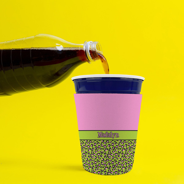 Pink & Lime Green Leopard Party Cup Sleeves - without bottom - Lifestyle