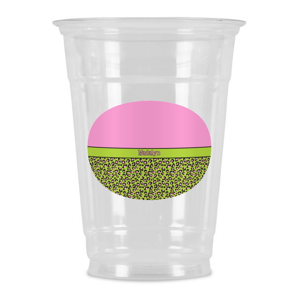 Custom Pink & Lime Green Leopard Party Cups - 16oz (Personalized)