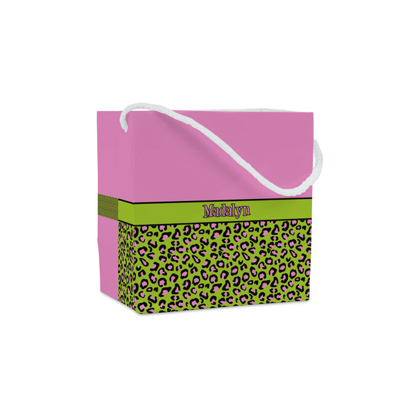 Custom Pink & Lime Green Leopard Party Favor Gift Bags (Personalized)