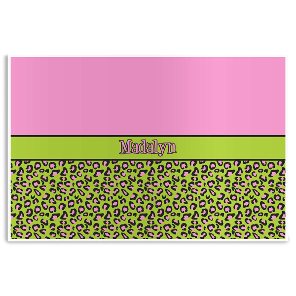 Custom Pink & Lime Green Leopard Disposable Paper Placemats (Personalized)
