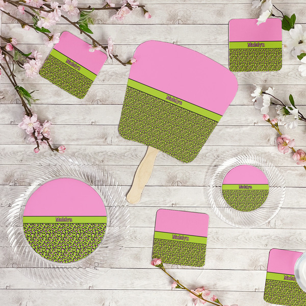 Pink & Lime Green Leopard Party Supplies Combination Image - All items - Plates, Coasters, Fans