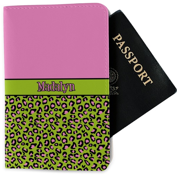 Custom Pink & Lime Green Leopard Passport Holder - Fabric (Personalized)