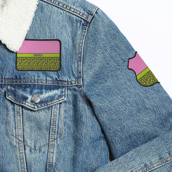 Pink & Lime Green Leopard Patches Lifestyle Jean Jacket Detail