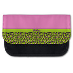 Pink & Lime Green Leopard Canvas Pencil Case w/ Name or Text