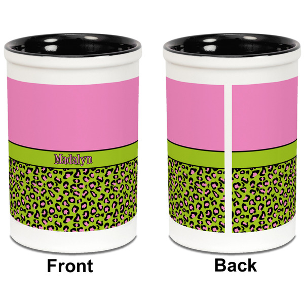 Pink & Lime Green Leopard Pencil Holder - Black - approval