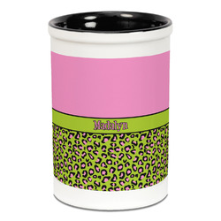 Pink & Lime Green Leopard Ceramic Pencil Holders - Black