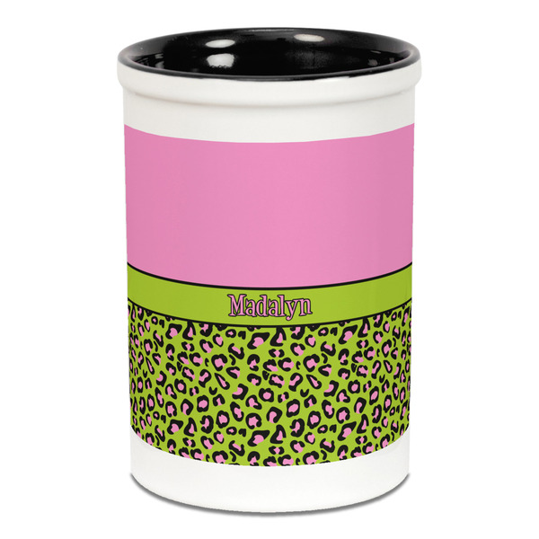 Pink & Lime Green Leopard Pencil Holder - Black