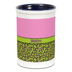 Pink & Lime Green Leopard Ceramic Pencil Holders - Blue