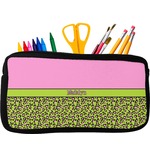Pink & Lime Green Leopard Neoprene Pencil Case (Personalized)