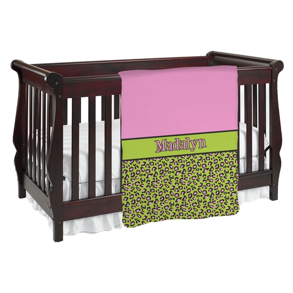 Custom Pink & Lime Green Leopard Baby Blanket (Single Sided) (Personalized)