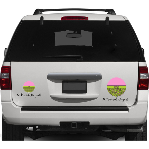 Pink & Lime Green Leopard Personalized Car Magnets on Ford Explorer